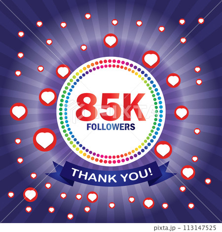 85k followers thank you card with hearts and ribbon 85k followers thank you card with hearts and ribbon 113147525