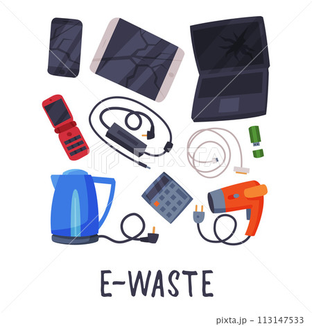 E-Waste Sorting, Segregation and Separation of Garbage Vector Illustration on White Background 113147533