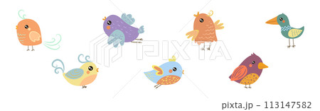 Cute Little Birdie with Colorful Feather Vector Set Cute Little Birdie with Colorful Feather Vector Set 113147582