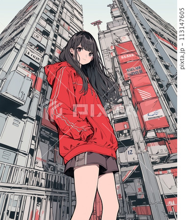 赤パーカー女子・可愛いイラスト「AI生成画像: 赤パーカー女子・可愛いイラスト「AI生成画像: 113147605