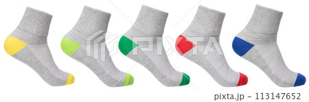 Athletic ankle socks with color accents collection isolated on white Athletic ankle socks with color accents collection isolated on white 113147652