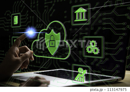 Cyber security concept protect information on internet network. Business scan keys unlock the screen with virtual screen interface to enter the network, futuristic virtual screen interface Cyber security concept protect information on internet network. Business scan keys unlock the screen with virtual screen interface to enter the network, futuristic virtual screen interface 113147975