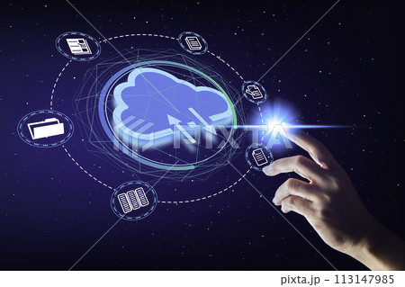 Information Technology Networks Internet Connecting Wireless Devices around the world. Information Technology is Essential to Businesses in the Digital world with  and Icons Connected to each other. 113147985