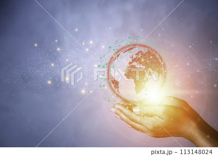 Business with global connection concept. Concept of Ideas for success. Concept with innovation inspiration. Success start from new ideas to innovative technology relying on information from internet. 113148024