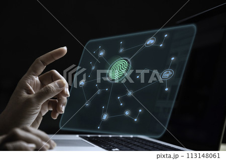 futuristic digital processing of biometric identification fingerprint scanner. Concept Digital transformation for next generation technology.surveillance and security scanning of digital futuristic futuristic digital processing of biometric identification fingerprint scanner. Concept Digital transformation for next generation technology.surveillance and security scanning of digital futuristic 113148061