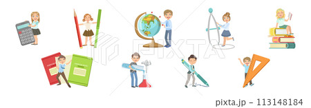 Back to School with Little Children with Education Object Vector Set 113148184