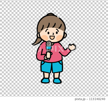 Girl interviewing with a microphone 113148240