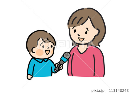 お母さんにインタビューする子ども 113148248