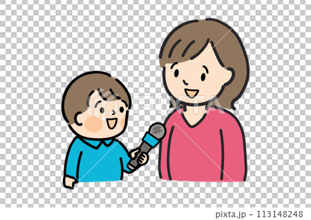 お母さんにインタビューする子ども 113148248