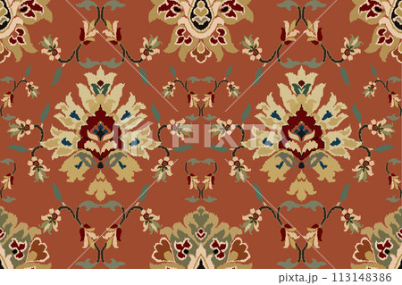 Ikat tribal Indian seamless pattern. Ethnic Aztec fabric carpet mandala ornament native boho chevron textile.Geometric African American oriental traditional vector illustrations. Embroidery style. Ikat tribal Indian seamless pattern. Ethnic Aztec fabric carpet mandala ornament native boho chevron textile.Geometric African American oriental traditional vector illustrations. Embroidery style. 113148386