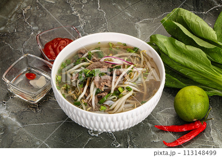 Vietnamese soup Pho Bo with beef 113148499