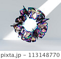 3d render, abstract geometric torus shape, cracked surface with hole. Split object isolated on white background. Minimal design. 113148770