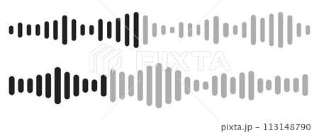 Sound wave decibel audio record simple voice message icon isolated on white background. Podcast player, music track Sound wave decibel audio record simple voice message icon isolated on white background. Podcast player, music track 113148790