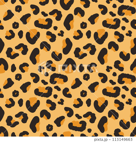 Leopard seamless pattern. Animal skin fur print endless background. Exotic wild repeat cover. Vector hand drawn illustration. 113149663