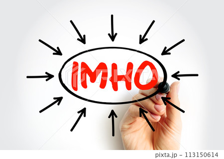 IMHO In My Humble Opinion - used for expressing your opinion about something, acronym text with arrows IMHO In My Humble Opinion - used for expressing your opinion about something, acronym text with arrows 113150614