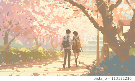 桜と男女の学生 113151230