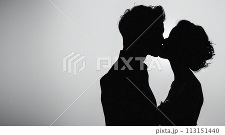 キスをする男女のシルエット 113151440