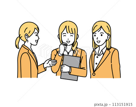 女性会社員同士でミーティング、話し合うイラスト 女性会社員同士でミーティング、話し合うイラスト 113151915