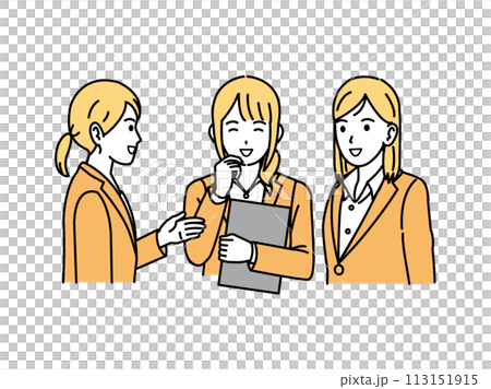 女性会社員同士でミーティング、話し合うイラスト 女性会社員同士でミーティング、話し合うイラスト 113151915