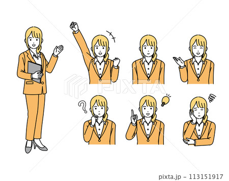 スーツ姿の女性会社員イラストセット スーツ姿の女性会社員イラストセット 113151917