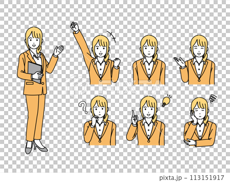 スーツ姿の女性会社員イラストセット スーツ姿の女性会社員イラストセット 113151917