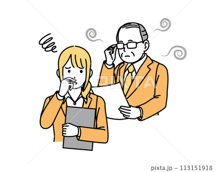 上司の加齢臭に困る女性会社員のイラスト 上司の加齢臭に困る女性会社員のイラスト 113151918