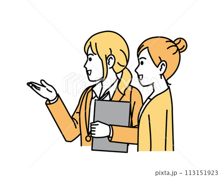 お客に案内や説明する女性会社員のイラスト 113151923