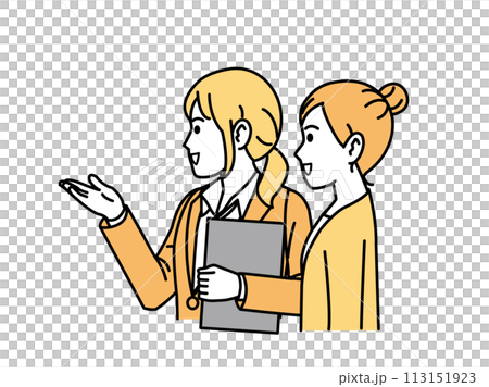 お客に案内や説明する女性会社員のイラスト 113151923