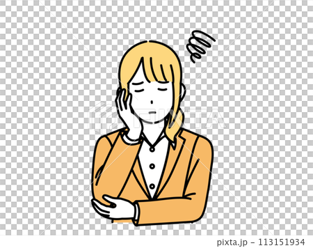 Illustration of a female office worker with a troubled expression Illustration of a female office worker with a troubled expression 113151934