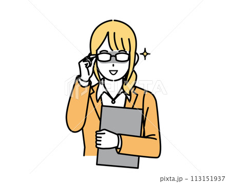 眼鏡をあげる女性会社員のイラスト 113151937