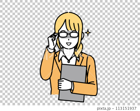 眼鏡をあげる女性会社員のイラスト 113151937