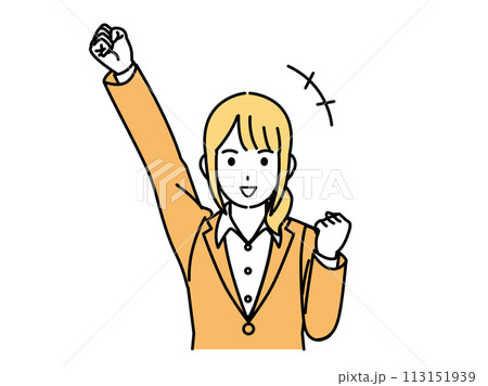 やる気を出して頑張る女性会社員のイラスト 113151939