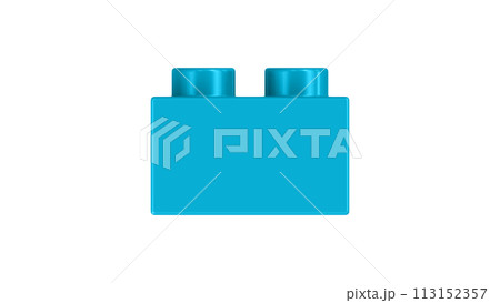 Cyan Blue Lego Block Isolated on a White Background. Close Up View of a Plastic Children Game Brick for Constructors, Side View. High Quality 3D Rendering with a Work Path. 8K Ultra HD, 7680x4320 113152357
