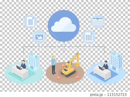 建設現場と協力企業でデータをクラウド共有するイメージ 建設現場と協力企業でデータをクラウド共有するイメージ 113152723