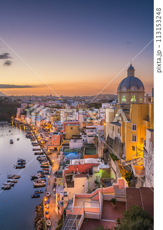Procida, Italy old town skyline in the Mediterranean Sea 113153248