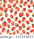Seamless pattern with hand drawn watercolour strawberries on white background. Fresh delicious fruits wallpaper for textile, wrapping paper 113153615