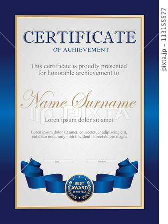Vector blue and gold certificate template Vector blue and gold certificate template 113155577