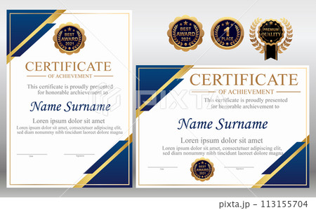 Vector blue and gold certificate template 113155704