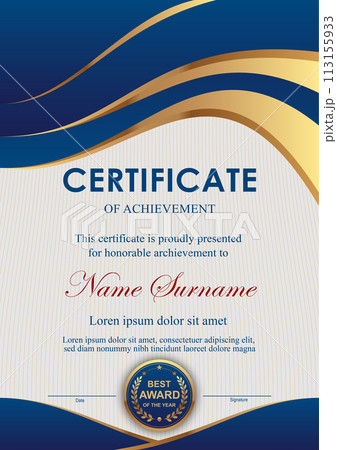 Vector blue and gold certificate template Vector blue and gold certificate template 113155933
