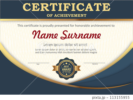 Vector blue and gold certificate template Vector blue and gold certificate template 113155955