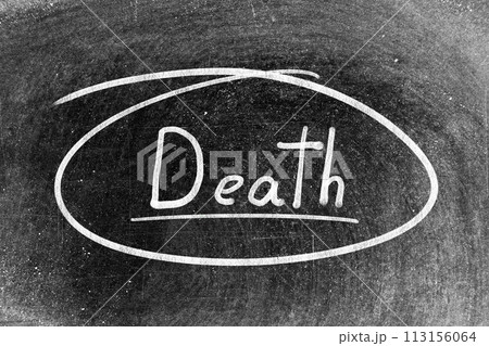 White chalk hand writing in word death and circle shape on blackboard background 113156064
