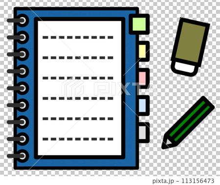 Illustration of a blank notepad notebook and writing utensils 113156473