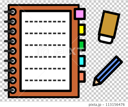 Illustration of a blank notepad notebook and writing utensils 113156476