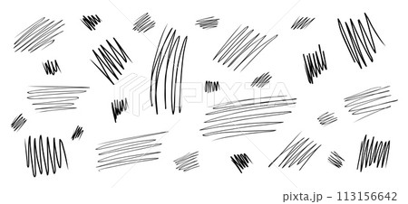 Scribble strokes, hand drawn grunge strikethrough, abstract scrawls isolated on white. 113156642