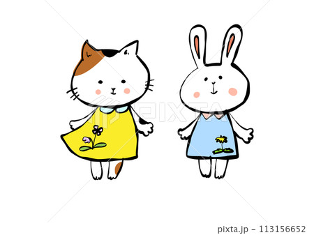 うさぎと猫のイラスト素材 [113156652] - PIXTA