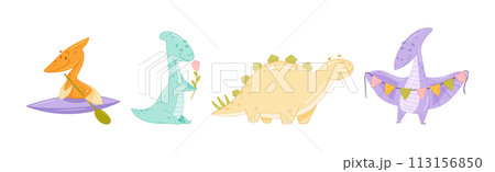 Cute Comic Dinosaur Do Different Activity Vector Set Cute Comic Dinosaur Do Different Activity Vector Set 113156850