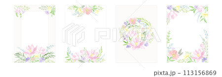 Flower Frame and Border with Floral Blossom Arrangement Vector Set 113156869