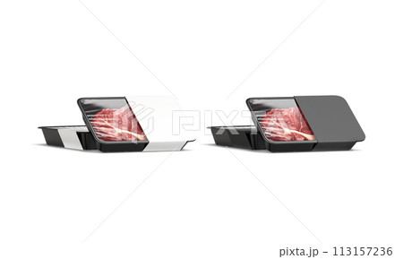 Blank transparent plastic beef tray with black white label mockup Blank transparent plastic beef tray with black white label mockup 113157236