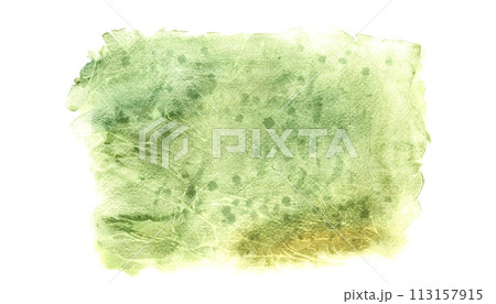 Green abstract texture isolated on white. Marsh color. Strokes of paint. Brushed painted background. Aquarelle splash. Watercolor illustration for card, greeting backgrounds 113157915