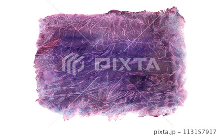 Purple abstract texture. Wine color watercolor geometric stain. Deep violet color. Paint stroke with wash. Brushed background. Aquarelle splash. Illustration isolated on white. For card, party design 113157917